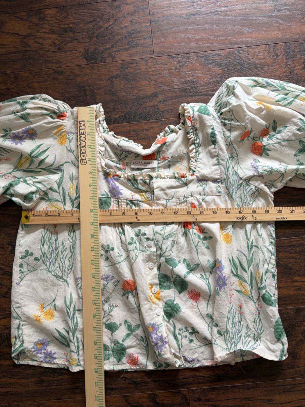 Laura Ashley Linen Blend Floral Square Neck Short Sleeve Blouse - Picture 7 of 10